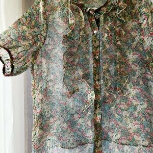 Floral Sheer Blouse with Ruffle Detail